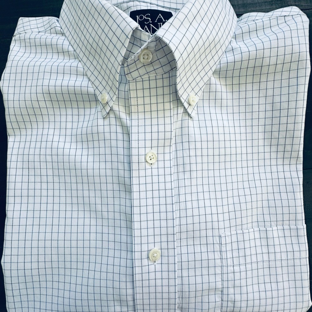 Jos. A. Bank Men's Blue and White Grid Dress Shirt